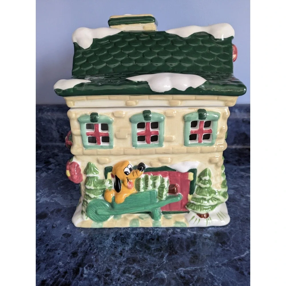 DISNEY Christmas Cookie Jar‎ Mickey Minnie Mouse Donald & Daisy Duck Pluto Goofy